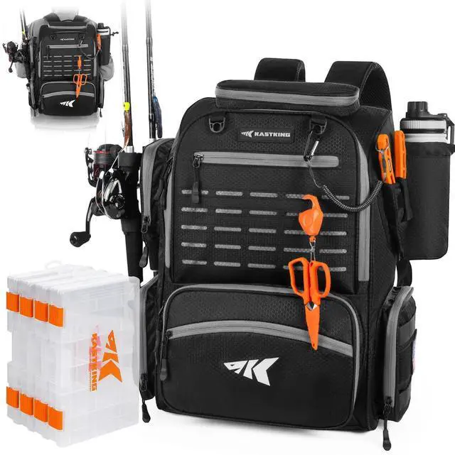 Main image of Bait Boss Fishing Tackle Backpack with Rod Holders-4 Tackle Boxes-Rain Cover,Storage for Fishing Gear