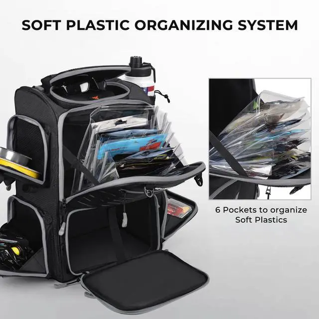 Alt view image 2 of 6 - Bait Boss Fishing Tackle Backpack with Rod Holders-4 Tackle Boxes-Rain Cover,Storage for Fishing Gear