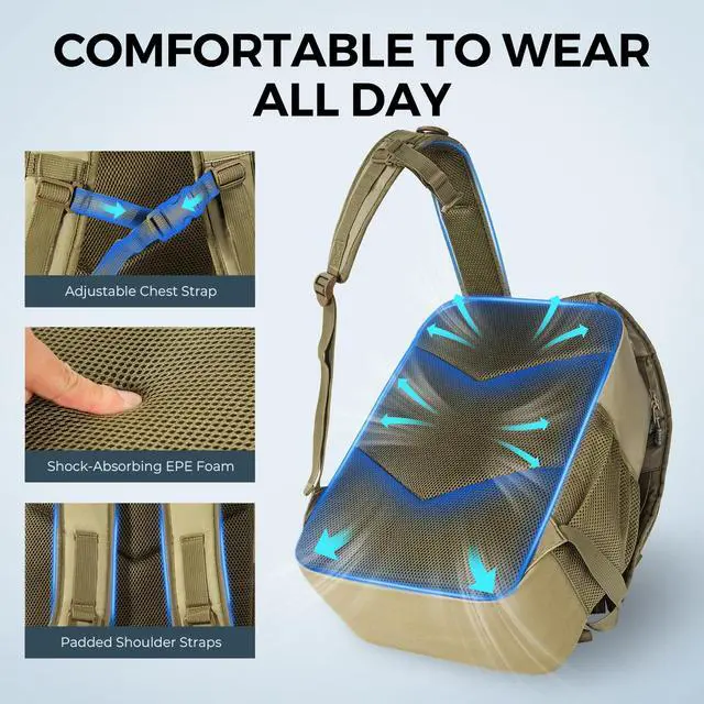 Alt view image 4 of 7 - KarryAll KastMate Fishing Tackle Backpack,Water-Resistant Tackle Bag With 2 Rod Holders,Fishing Gear and Equipment With Large Gear Storage,Khaki