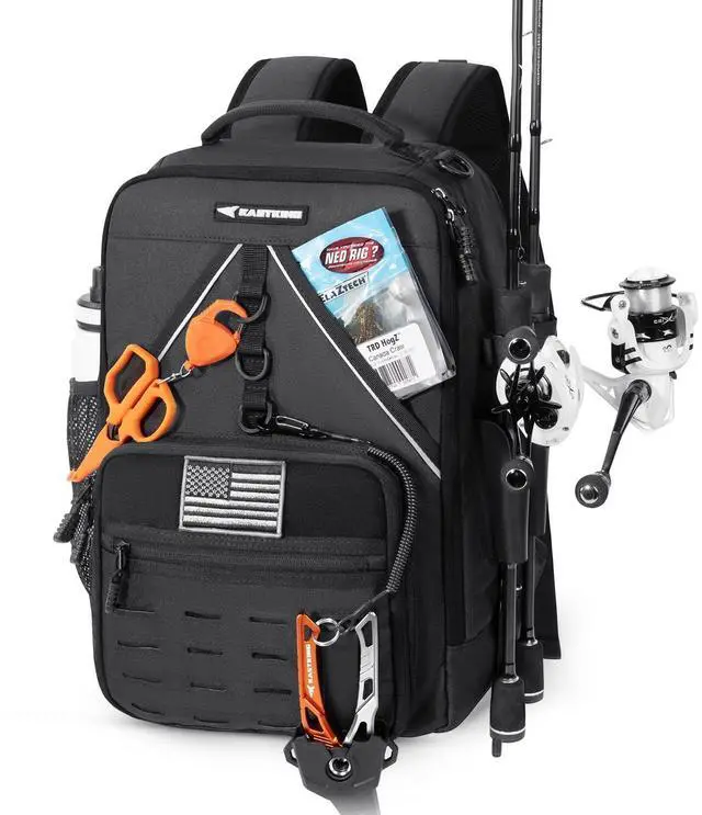 Main image of KarryAll KastMate Fishing Tackle Backpack,Water-Resistant Tackle Bag With 2 Rod Holders,Fishing Gear and Equipment With Large Gear Storage,Black