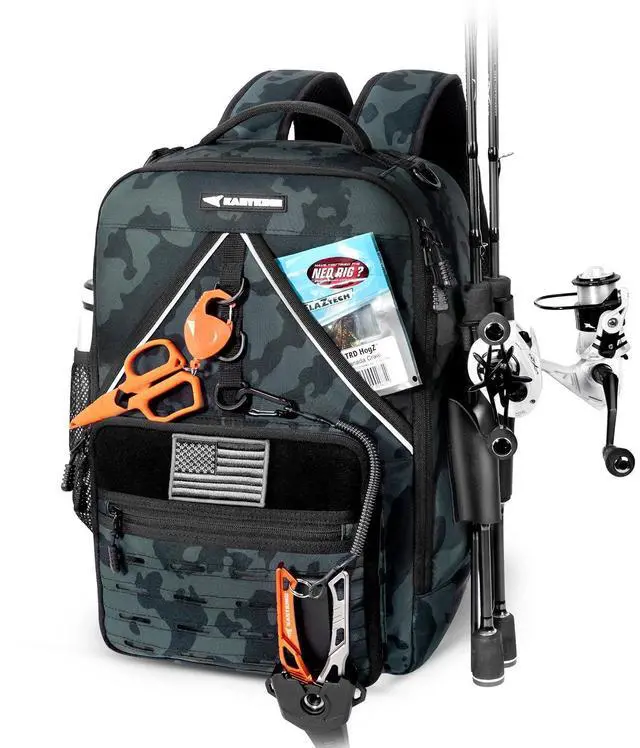 Main image of KarryAll KastMate Fishing Tackle Backpack,Water-Resistant Tackle Bag With 2 Rod Holders,Fishing Gear and Equipment With Large Gear Storage,Black Camo