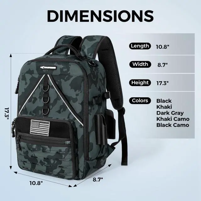 Alt view image 6 of 7 - KarryAll KastMate Fishing Tackle Backpack,Water-Resistant Tackle Bag With 2 Rod Holders,Fishing Gear and Equipment With Large Gear Storage,Black Camo