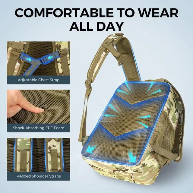 Alt view image 4 of 7 - KarryAll KastMate Fishing Tackle Backpack,Water-Resistant Tackle Bag With 2 Rod Holders,Fishing Gear and Equipment With Large Gear Storage,Khaki Camo