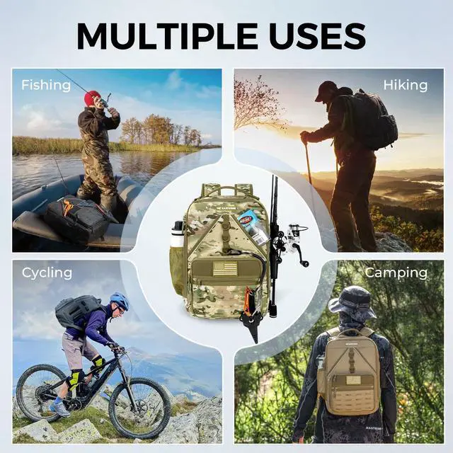 Alt view image 7 of 7 - KarryAll KastMate Fishing Tackle Backpack,Water-Resistant Tackle Bag With 2 Rod Holders,Fishing Gear and Equipment With Large Gear Storage,Khaki Camo