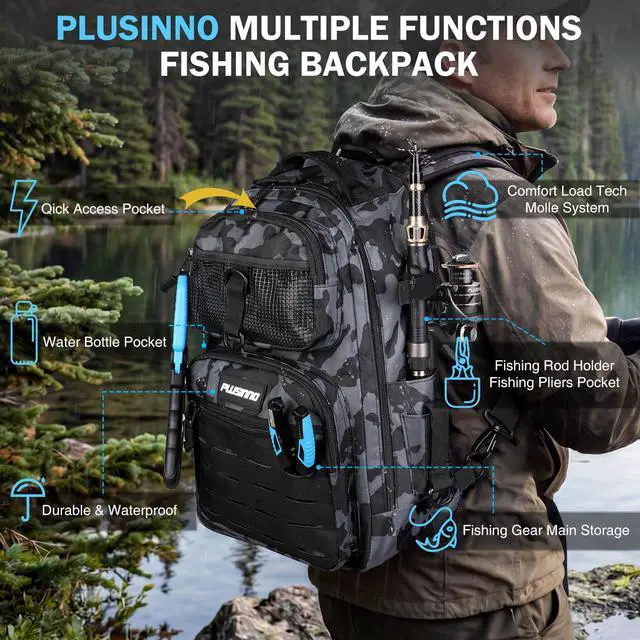 Alt view image 3 of 7 - Fishing Gear, Fishing Backpack with Tackle Box, Waterproof tackle Backpack with Rod Holders, Lures, Tools, Pliers & Accessories, Fish Gifts for Men
