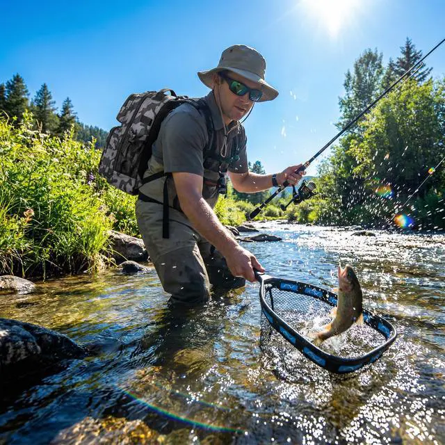 Alt view image 2 of 7 - Fishing Backpack with Fishing Floating Net, Fishing Gear, Tackle Boxes,Waterproof Fishing Tackle Bag, Fishing Gifts for Men