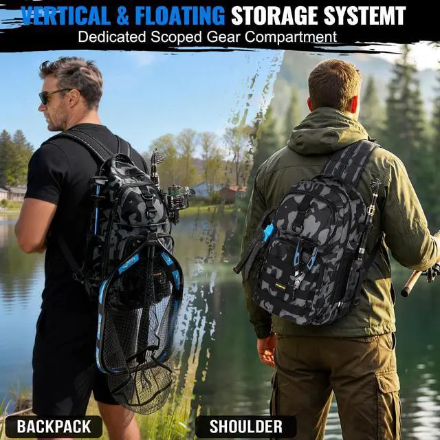Alt view image 6 of 7 - Fishing Backpack with Fishing Floating Net, Fishing Gear, Tackle Boxes,Waterproof Fishing Tackle Bag, Fishing Gifts for Men
