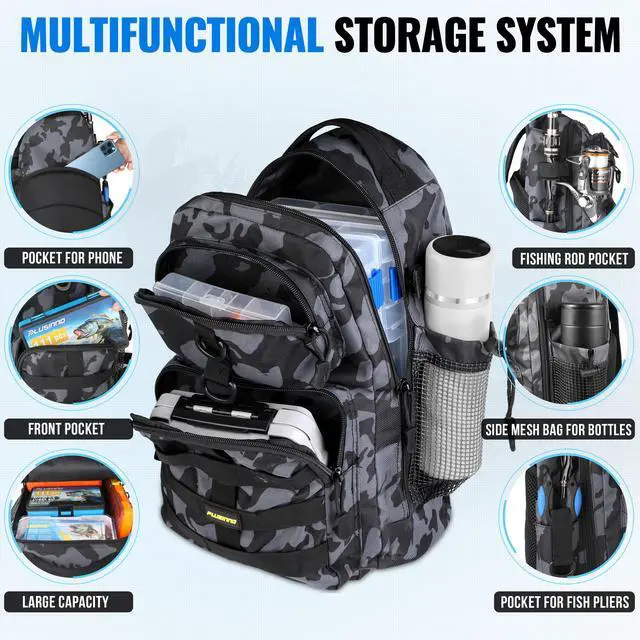 Alt view image 5 of 7 - Fishing Backpack with Fishing Floating Net, Fishing Gear, Tackle Boxes,Waterproof Fishing Tackle Bag, Fishing Gifts for Men