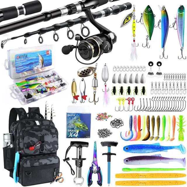 Main image of Fishing Backpack with Tackle Boxes and Rod Holder, 24L Fishing Sling Bag with Fishing Lures Kit, Fishing Gear Bag Gifts for Men Women - Camo Black Backpack