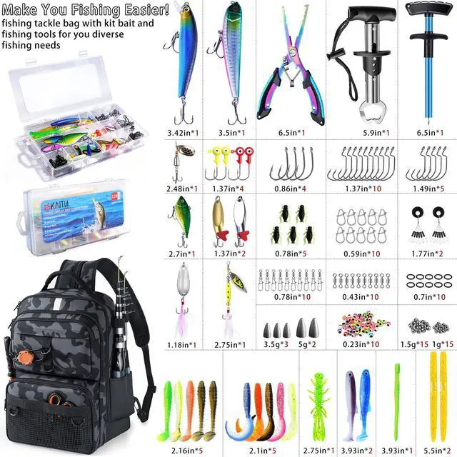 Alt view image 4 of 7 - Fishing Backpack with Tackle Boxes and Rod Holder, 24L Fishing Sling Bag with Fishing Lures Kit, Fishing Gear Bag Gifts for Men Women - Camo Black Backpack