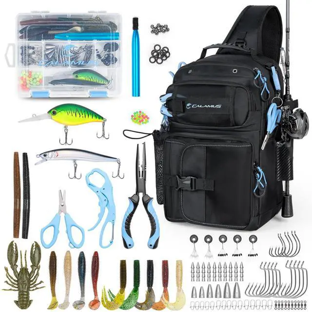 Main image of GearMaster Fishing Sling Tackle Bag & Tool Set, 3500 Tackle Box & Fishing Gear with Fishing lures, Fishing Pliers, Fishing Scissors, Lip Gripper, Wacky Tool