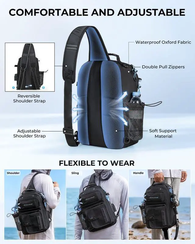 Alt view image 3 of 7 - GearMaster Fishing Sling Tackle Bag & Tool Set, 3500 Tackle Box & Fishing Gear with Fishing lures, Fishing Pliers, Fishing Scissors, Lip Gripper, Wacky Tool