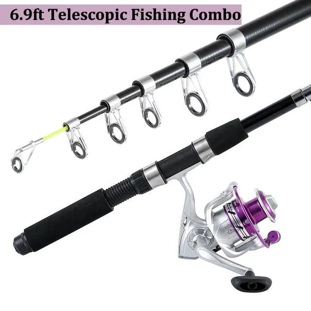 Alt view image 3 of 7 - Fishing Pole Combo, 6.9ft 2Pcs Telescopic Rods Set, Collapsible Fishing Rods, 2PCS Spinning Reel Set with Carrier Bag Freshwater Fishing Rod and Reel Combos Kits