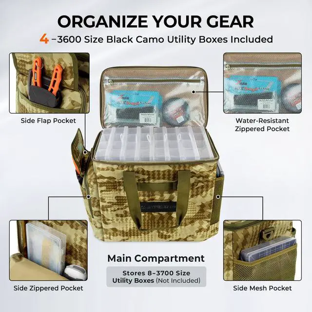 Alt view image 4 of 7 - BaitSpace Fishing Tackle Bag With 4 Tackle Boxes & Removable Bait Binder, Water-Resistant Tackle Storage, Durable Fishing Gear, Adjustable Shoulder Strap