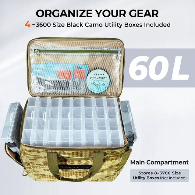 Alt view image 3 of 7 - BaitSpace Fishing Tackle Bag With 4 Tackle Boxes & Removable Bait Binder, Water-Resistant Tackle Storage, Durable Fishing Gear, Adjustable Shoulder Strap
