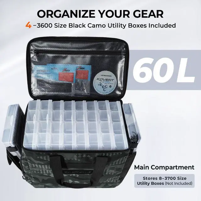 Alt view image 3 of 7 - BaitSpace Fishing Tackle Bag With 4 Tackle Boxes & Removable Bait Binder, Water-Resistant Tackle Storage, Durable Fishing Gear, Adjustable Shoulder Strap