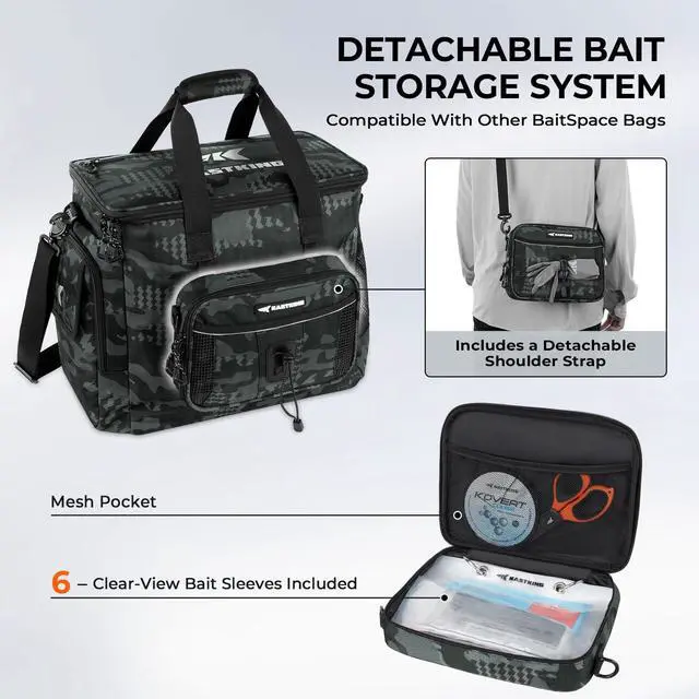 Alt view image 6 of 7 - BaitSpace Fishing Tackle Bag With 4 Tackle Boxes & Removable Bait Binder, Water-Resistant Tackle Storage, Durable Fishing Gear, Adjustable Shoulder Strap