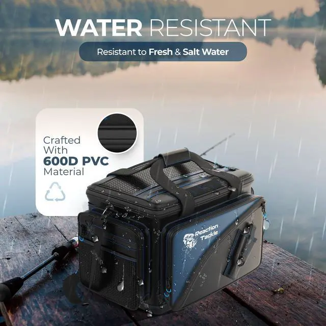 Alt view image 4 of 6 - Saltwater Fishing Tackle Bags, Water Resistant 1000D PVC Tackle Box Bag with Removable Dividers, Fits 3600 and 3700 Trays, Medium