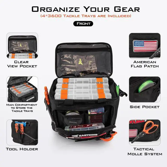 Alt view image 2 of 7 - Karryall Fishing Tackle Bags with 4 * 3600 Tackle Trays - Saltwater & Freshwater Fishing Gear Storage
