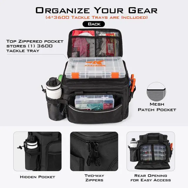 Alt view image 3 of 7 - Karryall Fishing Tackle Bags with 4 * 3600 Tackle Trays - Saltwater & Freshwater Fishing Gear Storage