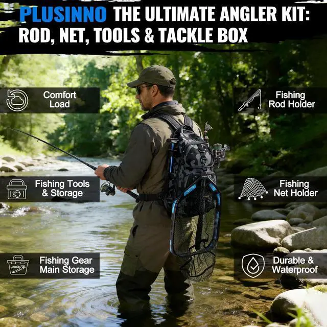 Alt view image 6 of 7 - Fishing Gear- Fishing Rod and Reel Combos, Fishing Backpack, Fishing Net, Fishing Bag with Rod Holders and Tackle Box for Freshwater/Saltwater, Fishing Gifts for Men