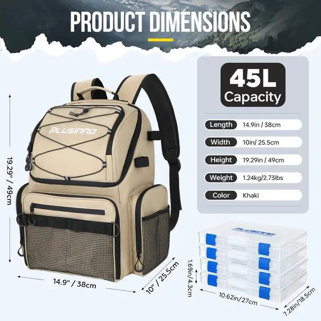 Alt view image 3 of 7 - Cooler Fishing Backpack with Rod Holders 45L Large Water-resistant Fishing Tackle bag Store Fishing Gear Fishing Gifts for Men Father