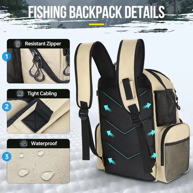 Alt view image 5 of 7 - Cooler Fishing Backpack with Rod Holders 45L Large Water-resistant Fishing Tackle bag Store Fishing Gear Fishing Gifts for Men Father