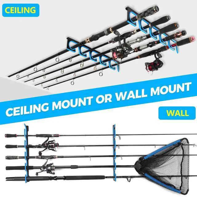 Alt view image 3 of 7 - H5P Fishing Rod/Pole Holders for Garage, Wall or Ceiling Mounted Fishing Rod Holder with Soft Protective Pad, Fishing Rod Storage Organizer Holds up to 5/10/20 Rod or Combos or Nets