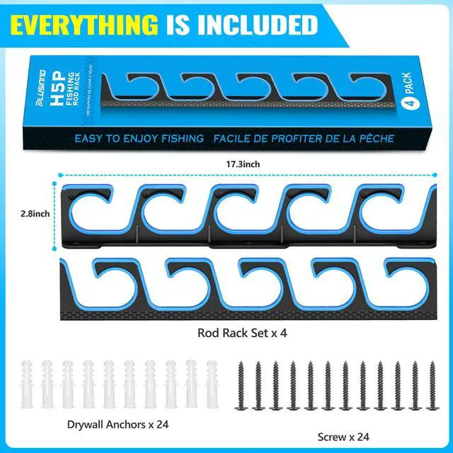 Alt view image 6 of 7 - H5P Fishing Rod/Pole Holders for Garage, Wall or Ceiling Mounted Fishing Rod Holder with Soft Protective Pad, Fishing Rod Storage Organizer Holds up to 5/10/20 Rod or Combos or Nets