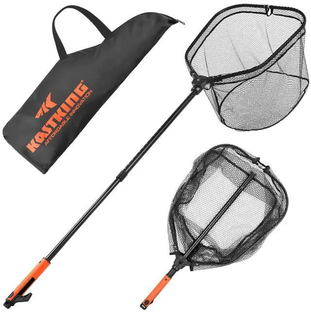 Main image of Brutus Folding Landing Net with Boat Hook, Foldable, Extendable, Lightweight & Strong, Multi-Functional Built-in Boat Hook, Non-Slip & Bright Orange TPR Handle, Two Nets Options