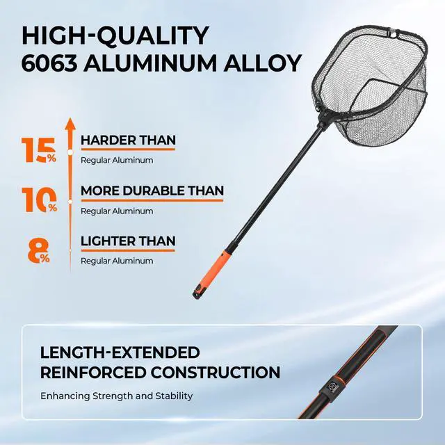 Alt view image 3 of 7 - Brutus Folding Landing Net with Boat Hook, Foldable, Extendable, Lightweight & Strong, Multi-Functional Built-in Boat Hook, Non-Slip & Bright Orange TPR Handle, Two Nets Options