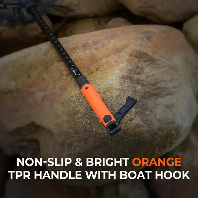 Alt view image 5 of 7 - Brutus Folding Landing Net with Boat Hook, Foldable, Extendable, Lightweight & Strong, Multi-Functional Built-in Boat Hook, Non-Slip & Bright Orange TPR Handle, Two Nets Options