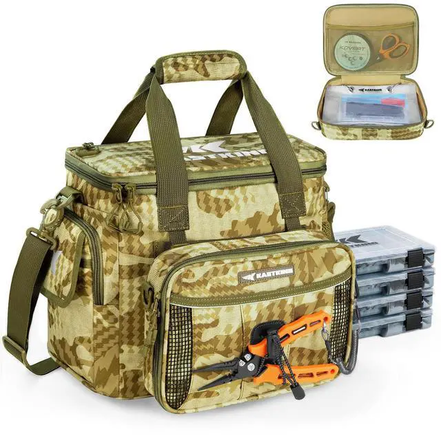 Main image of BaitSpace Fishing Tackle Bag With 4 Tackle Boxes & Removable Bait Binder, Water-Resistant Tackle Storage, Durable Fishing Gear, Adjustable Shoulder Strap