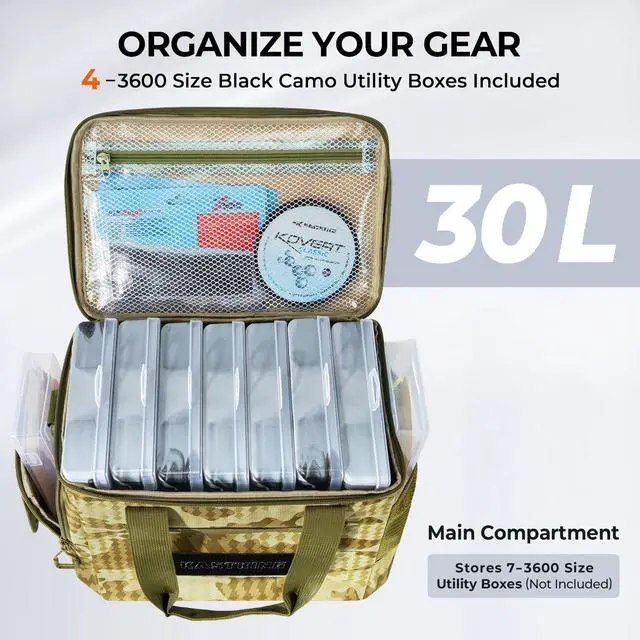 Alt view image 3 of 7 - BaitSpace Fishing Tackle Bag With 4 Tackle Boxes & Removable Bait Binder, Water-Resistant Tackle Storage, Durable Fishing Gear, Adjustable Shoulder Strap