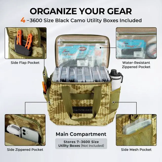 Alt view image 4 of 7 - BaitSpace Fishing Tackle Bag With 4 Tackle Boxes & Removable Bait Binder, Water-Resistant Tackle Storage, Durable Fishing Gear, Adjustable Shoulder Strap