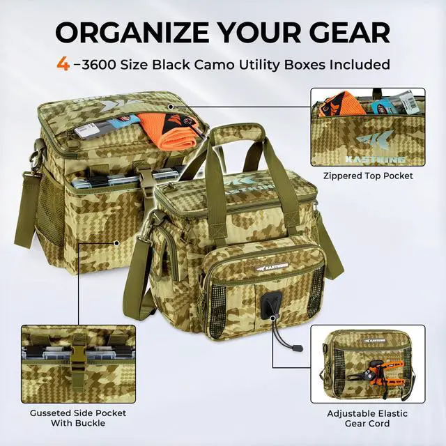 Alt view image 5 of 7 - BaitSpace Fishing Tackle Bag With 4 Tackle Boxes & Removable Bait Binder, Water-Resistant Tackle Storage, Durable Fishing Gear, Adjustable Shoulder Strap