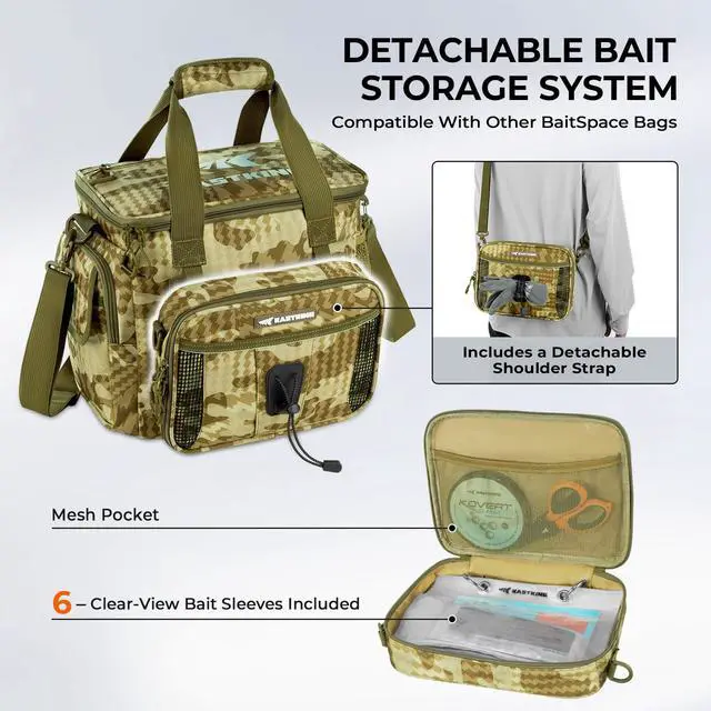Alt view image 6 of 7 - BaitSpace Fishing Tackle Bag With 4 Tackle Boxes & Removable Bait Binder, Water-Resistant Tackle Storage, Durable Fishing Gear, Adjustable Shoulder Strap