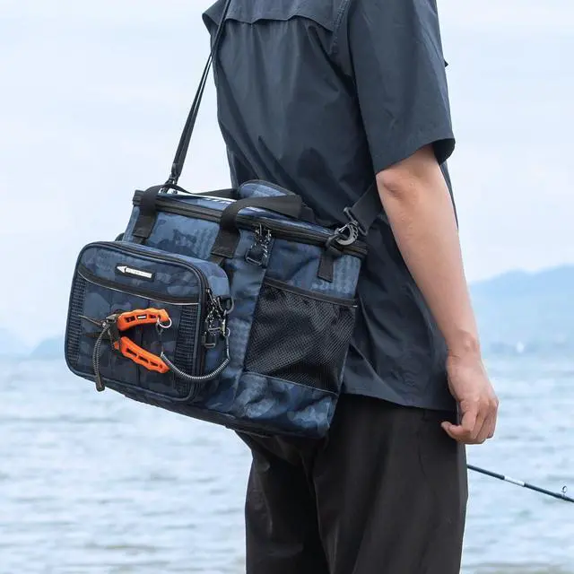 Alt view image 2 of 7 - BaitSpace Fishing Tackle Bag With 4 Tackle Boxes & Removable Bait Binder, Water-Resistant Tackle Storage, Durable Fishing Gear, Adjustable Shoulder Strap