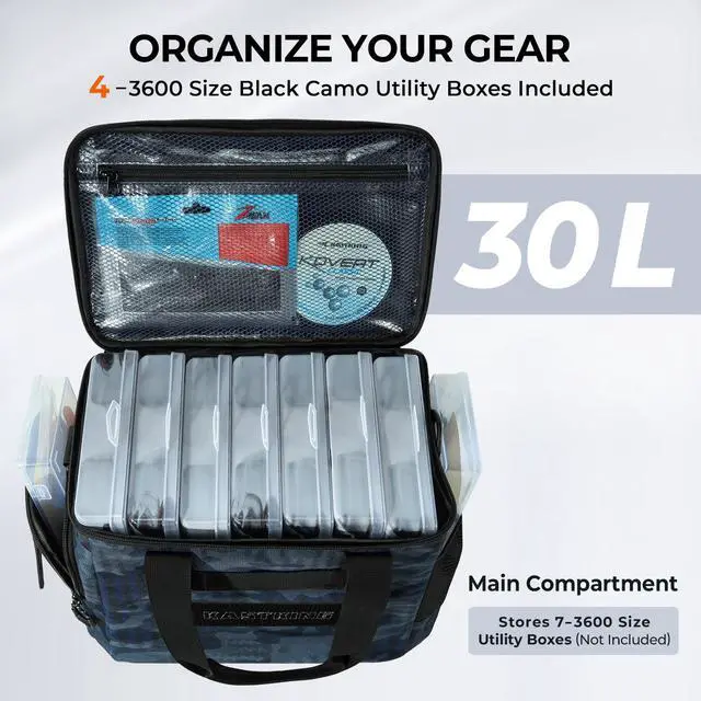 Alt view image 3 of 7 - BaitSpace Fishing Tackle Bag With 4 Tackle Boxes & Removable Bait Binder, Water-Resistant Tackle Storage, Durable Fishing Gear, Adjustable Shoulder Strap