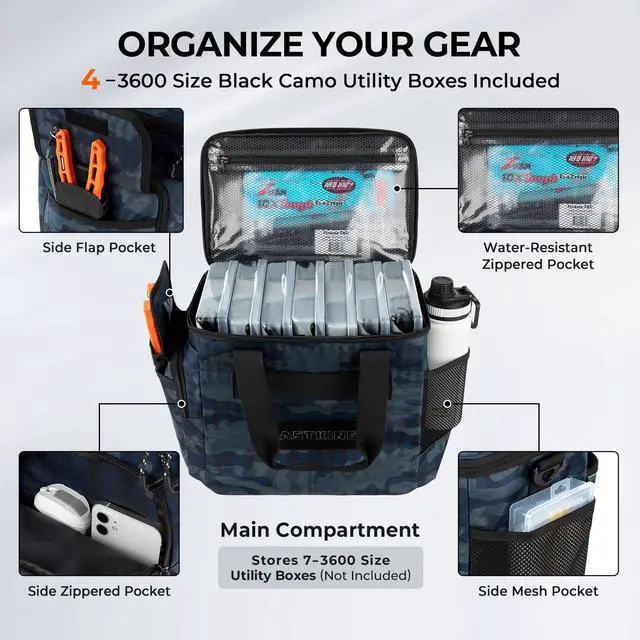 Alt view image 4 of 7 - BaitSpace Fishing Tackle Bag With 4 Tackle Boxes & Removable Bait Binder, Water-Resistant Tackle Storage, Durable Fishing Gear, Adjustable Shoulder Strap