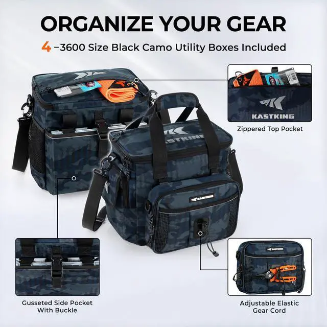 Alt view image 5 of 7 - BaitSpace Fishing Tackle Bag With 4 Tackle Boxes & Removable Bait Binder, Water-Resistant Tackle Storage, Durable Fishing Gear, Adjustable Shoulder Strap