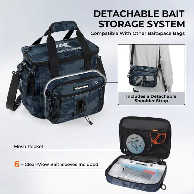 Alt view image 6 of 7 - BaitSpace Fishing Tackle Bag With 4 Tackle Boxes & Removable Bait Binder, Water-Resistant Tackle Storage, Durable Fishing Gear, Adjustable Shoulder Strap