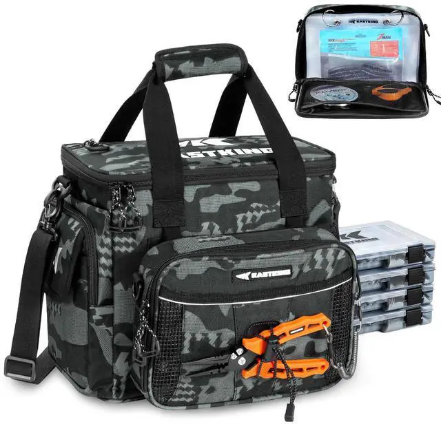 Main image of BaitSpace Fishing Tackle Bag With 4 Tackle Boxes & Removable Bait Binder, Water-Resistant Tackle Storage, Durable Fishing Gear, Adjustable Shoulder Strap
