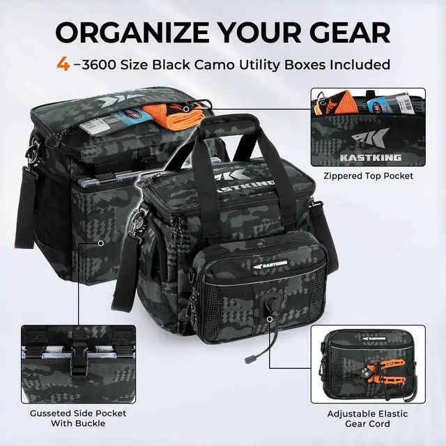 Alt view image 5 of 7 - BaitSpace Fishing Tackle Bag With 4 Tackle Boxes & Removable Bait Binder, Water-Resistant Tackle Storage, Durable Fishing Gear, Adjustable Shoulder Strap