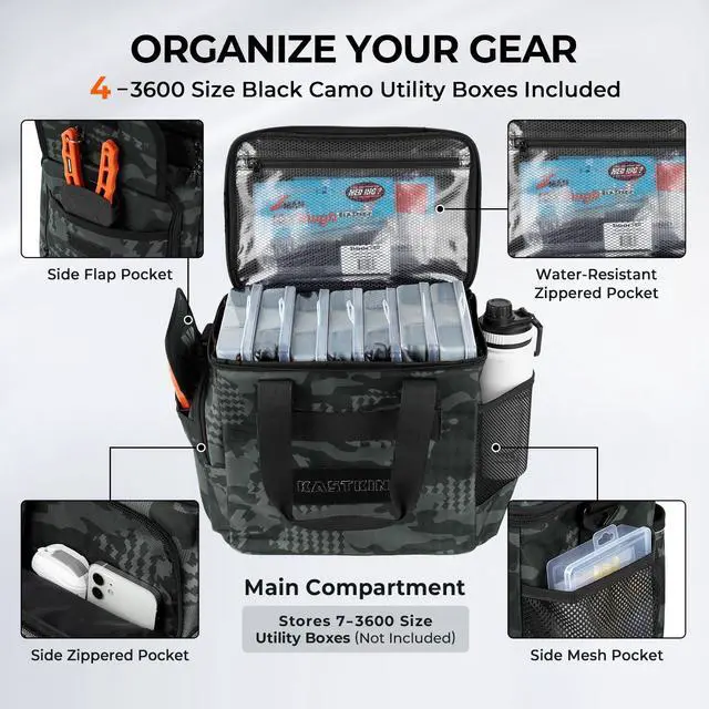 Alt view image 4 of 7 - BaitSpace Fishing Tackle Bag With 4 Tackle Boxes & Removable Bait Binder, Water-Resistant Tackle Storage, Durable Fishing Gear, Adjustable Shoulder Strap