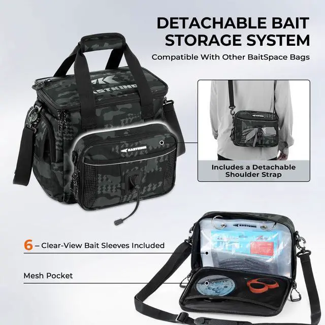 Alt view image 6 of 7 - BaitSpace Fishing Tackle Bag With 4 Tackle Boxes & Removable Bait Binder, Water-Resistant Tackle Storage, Durable Fishing Gear, Adjustable Shoulder Strap