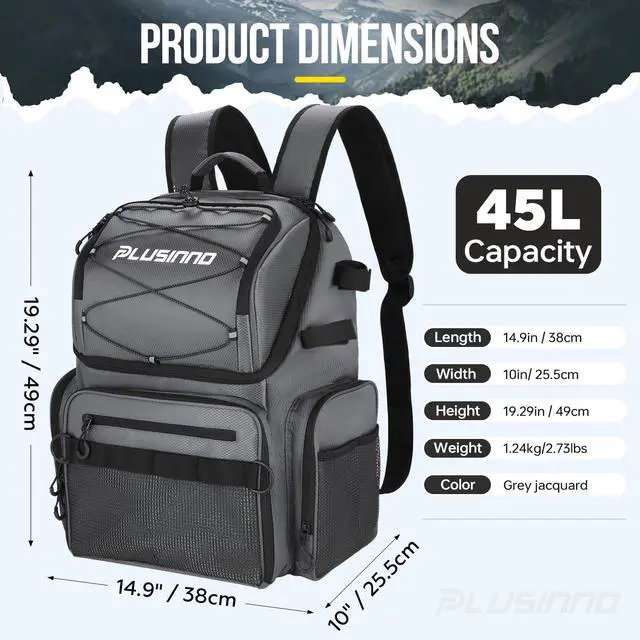 Alt view image 3 of 7 - Cooler Fishing Backpack with Rod Holders 45L Large Water-resistant Fishing Tackle bag Store Fishing Gear Fishing Gifts for Men Father