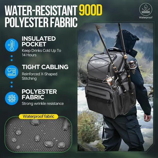 Alt view image 5 of 7 - Cooler Fishing Backpack with Rod Holders 45L Large Water-resistant Fishing Tackle bag Store Fishing Gear Fishing Gifts for Men Father