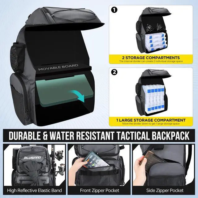 Alt view image 6 of 7 - Cooler Fishing Backpack with Rod Holders 45L Large Water-resistant Fishing Tackle bag Store Fishing Gear Fishing Gifts for Men Father