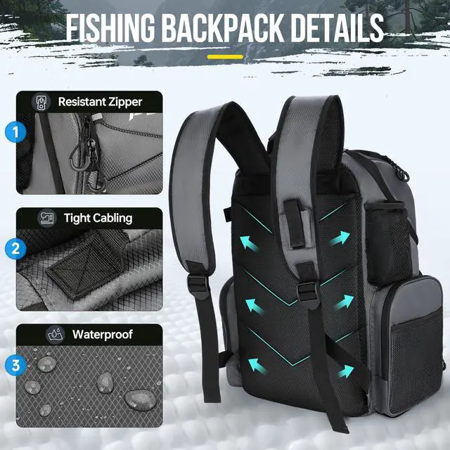 Alt view image 2 of 7 - Cooler Fishing Backpack with Rod Holders 45L Large Water-resistant Fishing Tackle bag Store Fishing Gear Fishing Gifts for Men Father